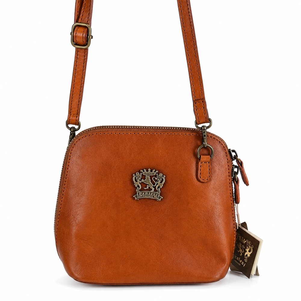 Pratesi Firenze Cognac Leather Volterra Bruce Crossbody Bag Made‎ in Italy